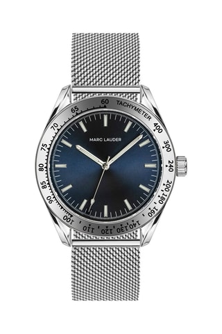 Montre à quartz en acier Helsinki - Tachymètre - Argenté et bleu