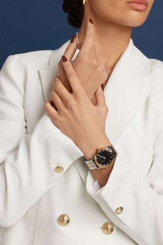 Montre à quartz en acier et zircons Edinburgh - Argenté et noir