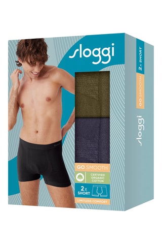 2 boxers en coton biologique Go Smooth - Kaki et bleu marine - Bleu et vert