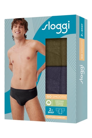 2 slips en coton biologique Go Smooth - Kaki et bleu marine - Bleu et vert