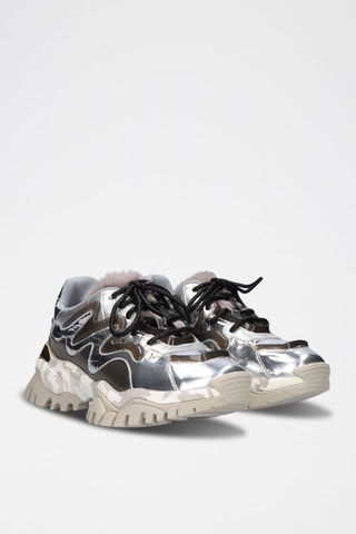 Sneakers plateformes en cuir - Argenté