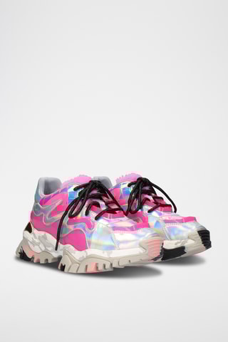 Sneakers plateformes en cuir - Argenté et rose