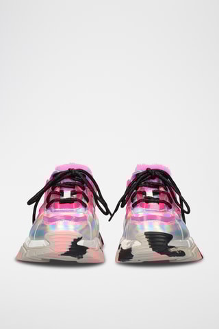 Sneakers plateformes en cuir - Argenté et rose