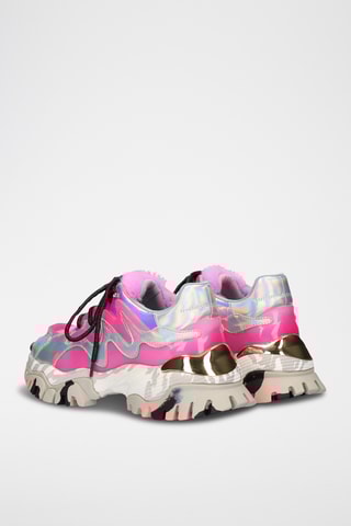 Sneakers plateformes en cuir - Argenté et rose