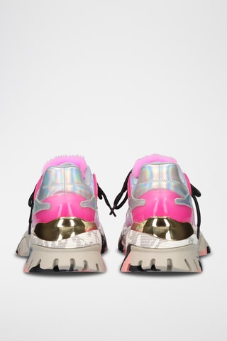 Sneakers plateformes en cuir - Argenté et rose