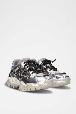 Sneakers plateformes en cuir - Argenté