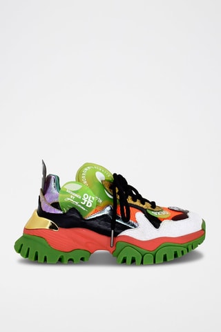 Sneakers plateformes en cuir - Orange et vert