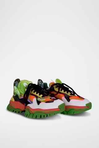 Sneakers plateformes en cuir - Orange et vert