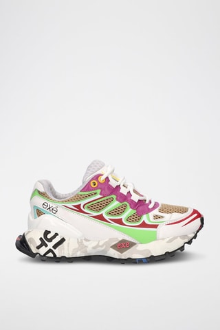 Baskets plateformes en cuir - Rouge et gris