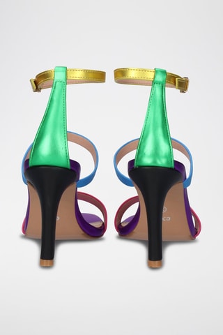 Sandales à talons - Bleu, vert, jaune et rose