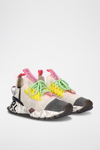 Sneakers plateformes en cuir - Beige et rose