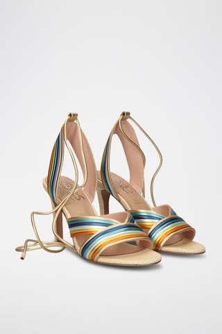 Sandales à talons - Orange, bleu, vert et beige