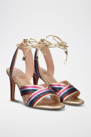 Sandales à talons - Rouge, bleu, rose et doré