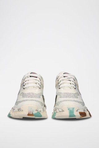 Sneakers plateformes en cuir - Blanc, vert, motifs et doré