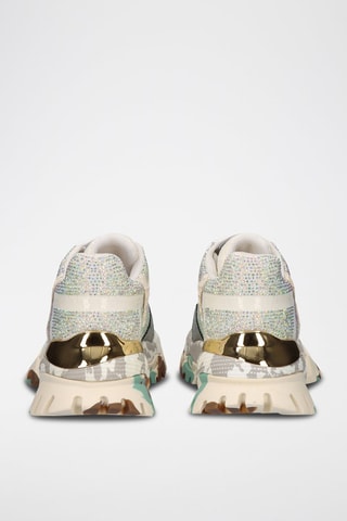 Sneakers plateformes en cuir - Blanc, vert, motifs et doré