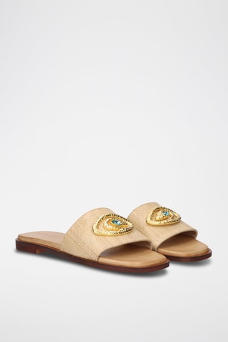 Mules en cuir Lindos - Doré et beige