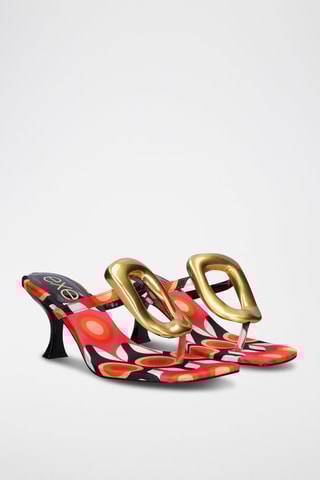 Mules à talons Sissy - Noir, doré et rouge