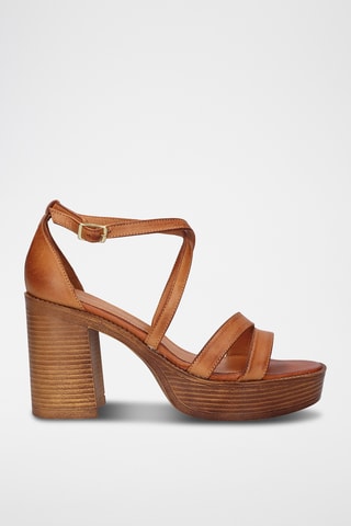 Sandales à talons en cuir - Marron