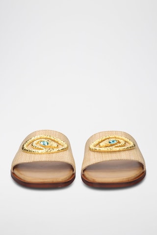 Mules en cuir Lindos - Beige et doré