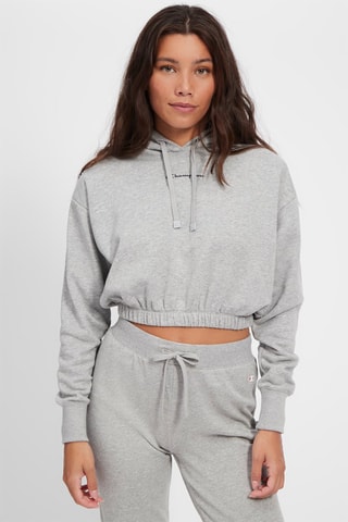 Sudadera corta con capucha - Gris claro jaspeado y negro