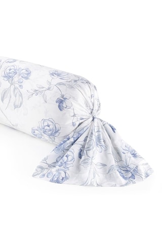 Taie de traversin en satin de coton 80 fils/cm² Fleurs azurées - Blanc