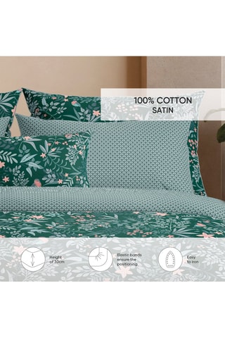 Drap-housse en satin de coton 80 fils/cm² Arche florale - Vert