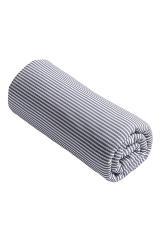 Drap-housse en satin de coton 80 fils/cm² Lignes naturelles - Blanc et ciel