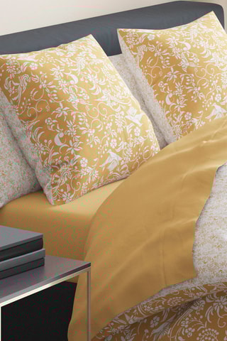 Drap-housse en satin de coton 200 fils/cm² Birds - Jaune