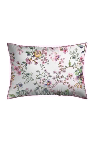 2 taies d'oreiller en satin de coton 200 fils/cm² Jardin Secret - Blanc et rose