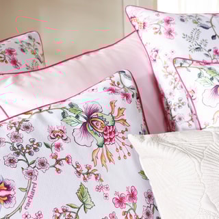 2 taies d'oreiller en satin de coton 200 fils/cm² Jardin Secret - Blanc et rose