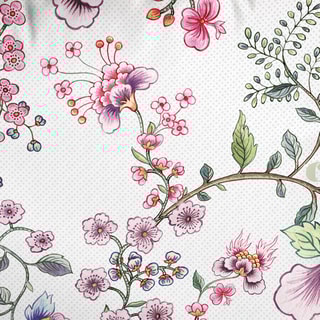 2 taies d'oreiller en satin de coton 200 fils/cm² Jardin Secret - Blanc et rose