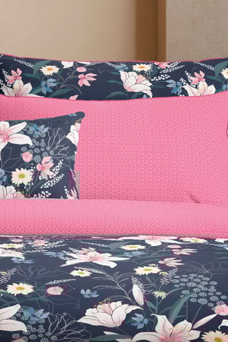 2 taies d'oreiller en satin de coton 80 fils/cm² Fleur de Minuit - Bleu foncé