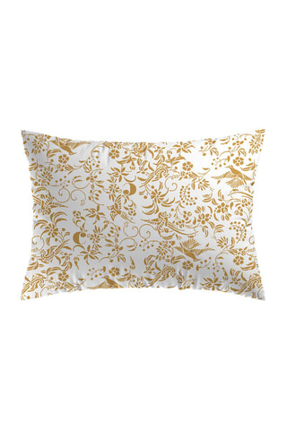 Taie d'oreiller en satin de coton 200 fils/cm² Birds - Jaune et blanc