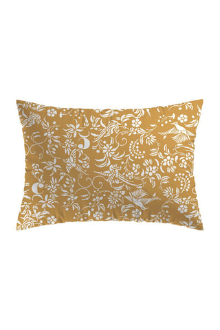 Taie d'oreiller en satin de coton 200 fils/cm² Birds - Jaune et blanc