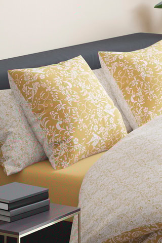 Taie d'oreiller en satin de coton 200 fils/cm² Birds - Jaune et blanc