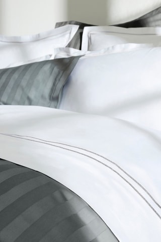 2 taies d'oreiller en satin de coton 80 fils/cm² La Rochelle - Gris et blanc