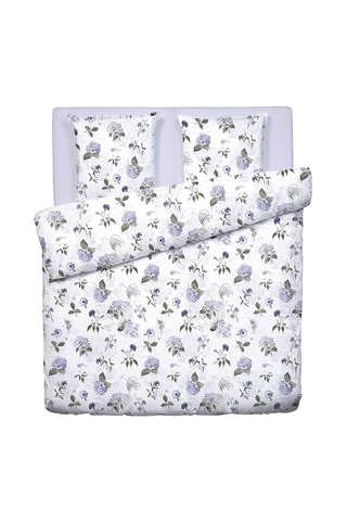 Parure de couette en satin de coton 200 fils/cm² Fleurs Passion - Blanc et bleu