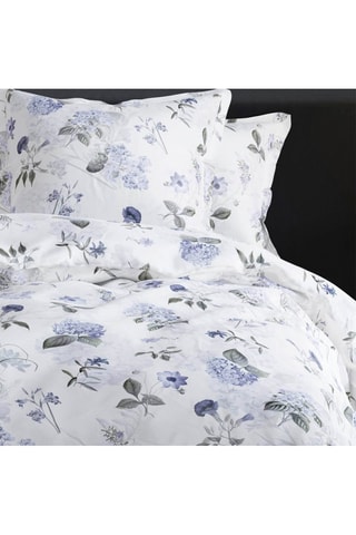 Parure de couette en satin de coton 200 fils/cm² Fleurs Passion - Blanc et bleu