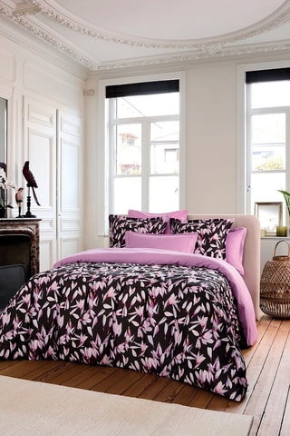 Parure de couette en satin de coton 80 fils/cm² Nuit en fleurs - Noir