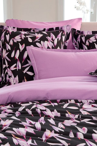 Parure de couette en satin de coton 80 fils/cm² Nuit en fleurs - Noir