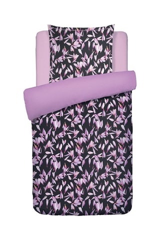 Parure de couette en satin de coton 80 fils/cm² Nuit en fleurs - Noir