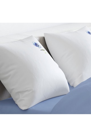 Parure de couette en satin de coton 200 fils/cm² Pansy - Bleu et blanc