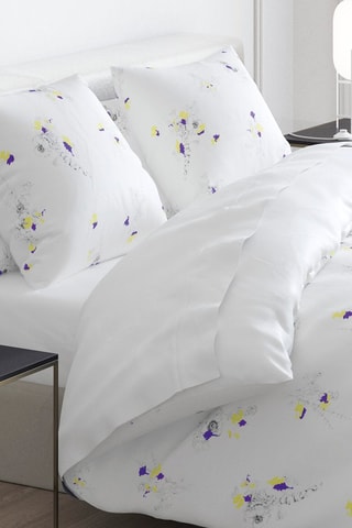 Parure de couette en satin de coton 200 fils/cm² Esquisse Floral - Blanc