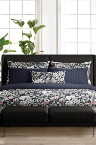 Parure de couette en satin de coton 200 fils/cm² Bouquet de nuit - Bleu foncé