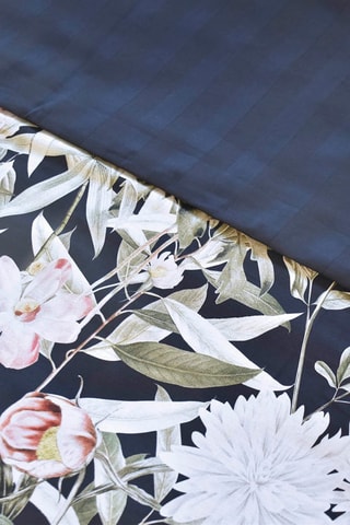 Parure de couette en satin de coton 200 fils/cm² Bouquet de nuit - Bleu foncé