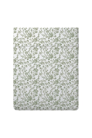 Drap plat satin de coton Floraison de Roses - Vert
