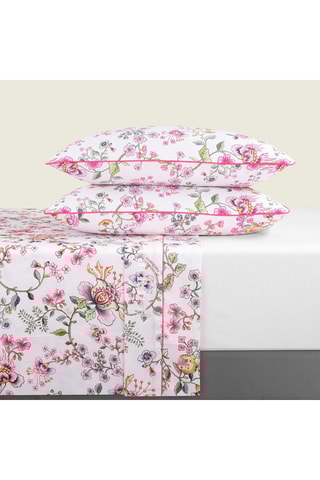 Parure de draps en satin de coton 80 fils/cm² Jardin secret  - Blanc