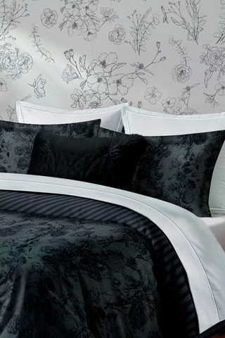 Parure de draps réversible en satin de coton 80 fils/cm² Flore - Noir et gris