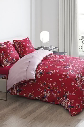 Housse de couette en satin de coton 200 fils/cm² Aurore - Rouge et rose