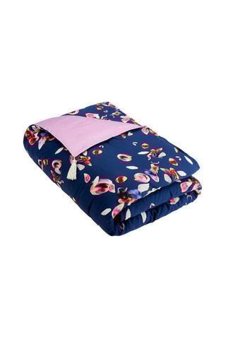 Edredon en satin de coton Aurore - Bleu marine et rose